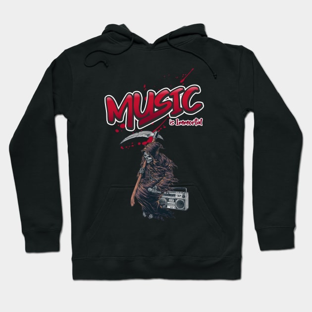 Music is Immortal: Grim Reaper Hoodie by Unboxed Mind of J.A.Y LLC 